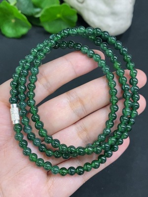F34023369 Jadeite Bead Necklace Non-Gold Setting Total Weight Approx. 25.7g Size About 4.8mm
