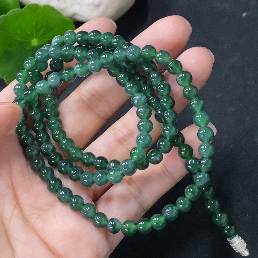 F35116651 Jadeite Bead Necklace Approx. 5mm Non-Gold Total Weight About 27.72g