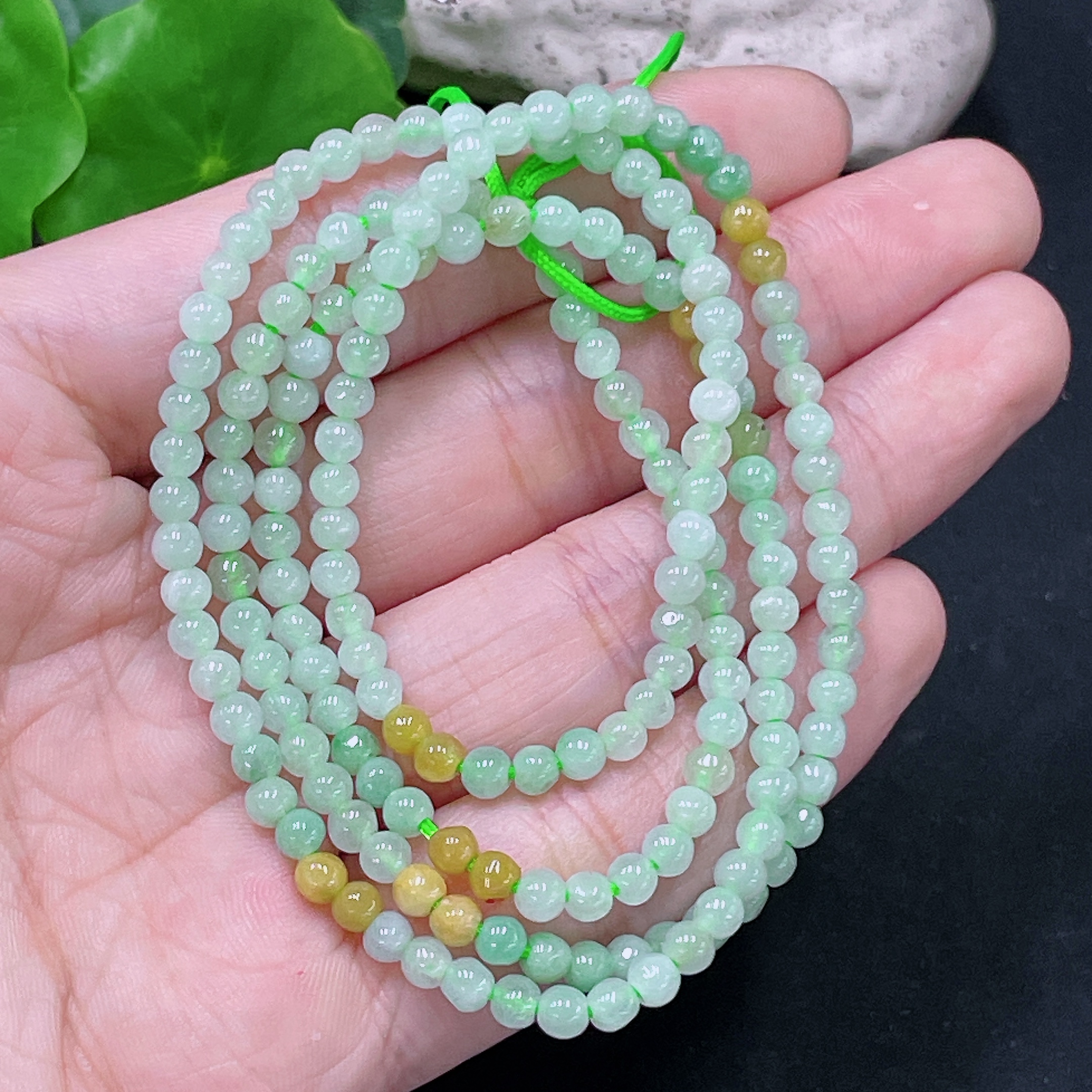 F33919995 Jadeite Beaded Necklace Approx. 3.9mm Total Weight Approx. 15.39g Yellow Beads Non-Grade A