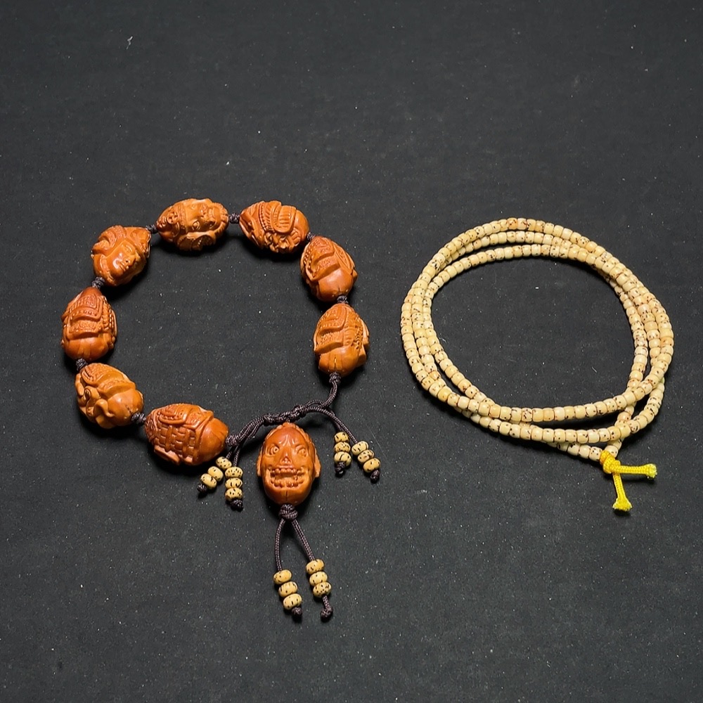 W33843943 Star and Moon Bodhi Long Strand + Olive Pit Bracelet (Sell as a Lot)