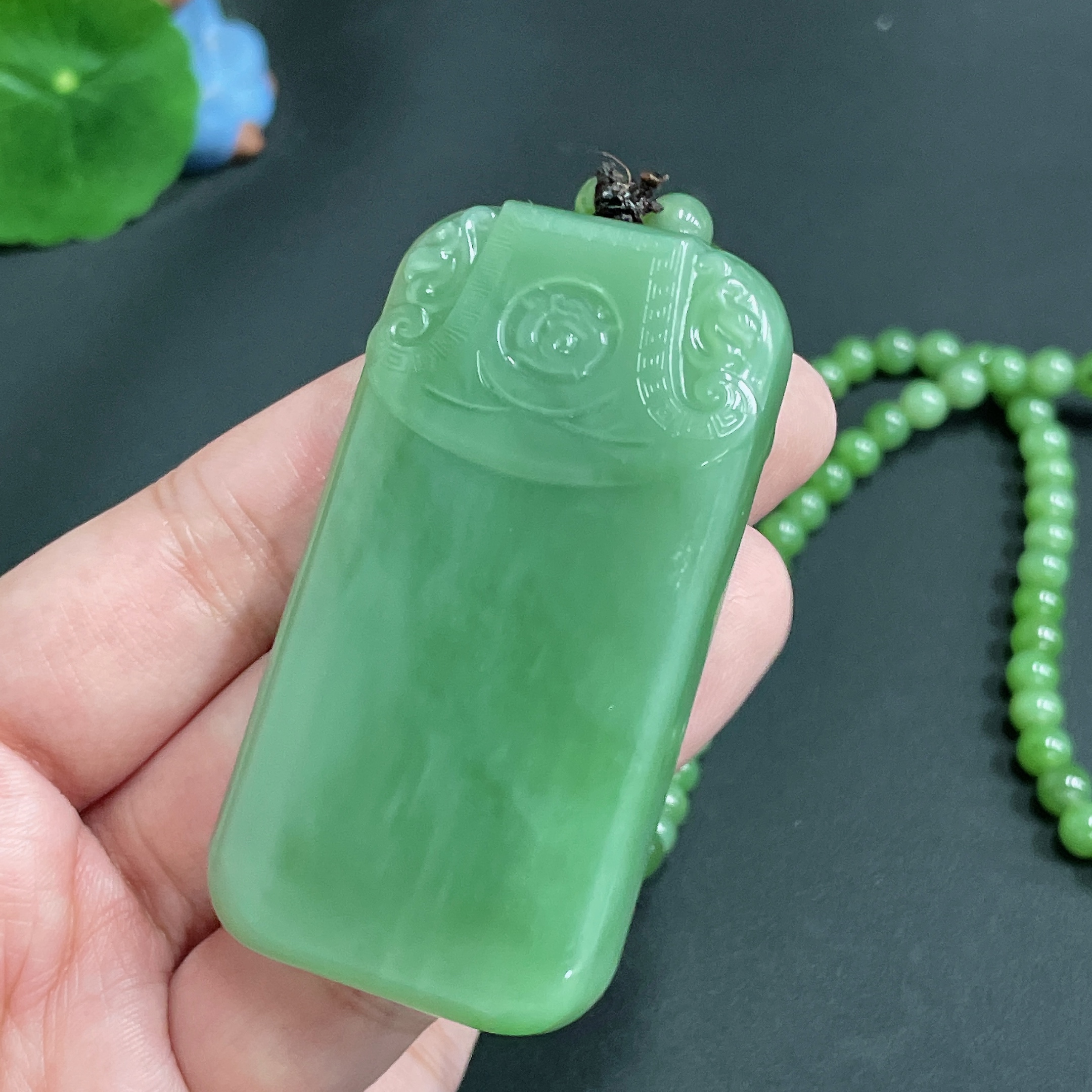 H23621624 Hetian Jade Pendant Antique-style Plaque Total Weight (including chain) 91.1g