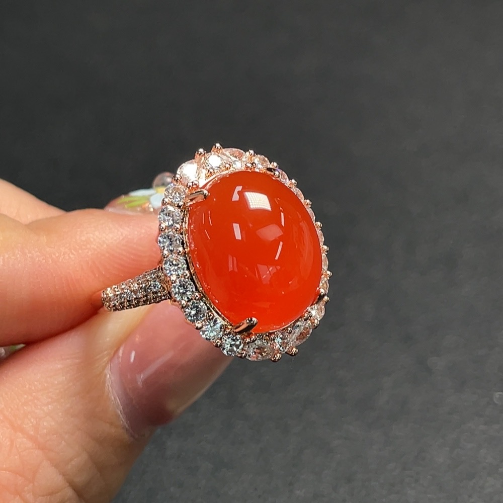 C28222834 South Red Agate Inlaid Ring Non-Gold Setting Adjustable Size Total Weight Approx. 5.91g