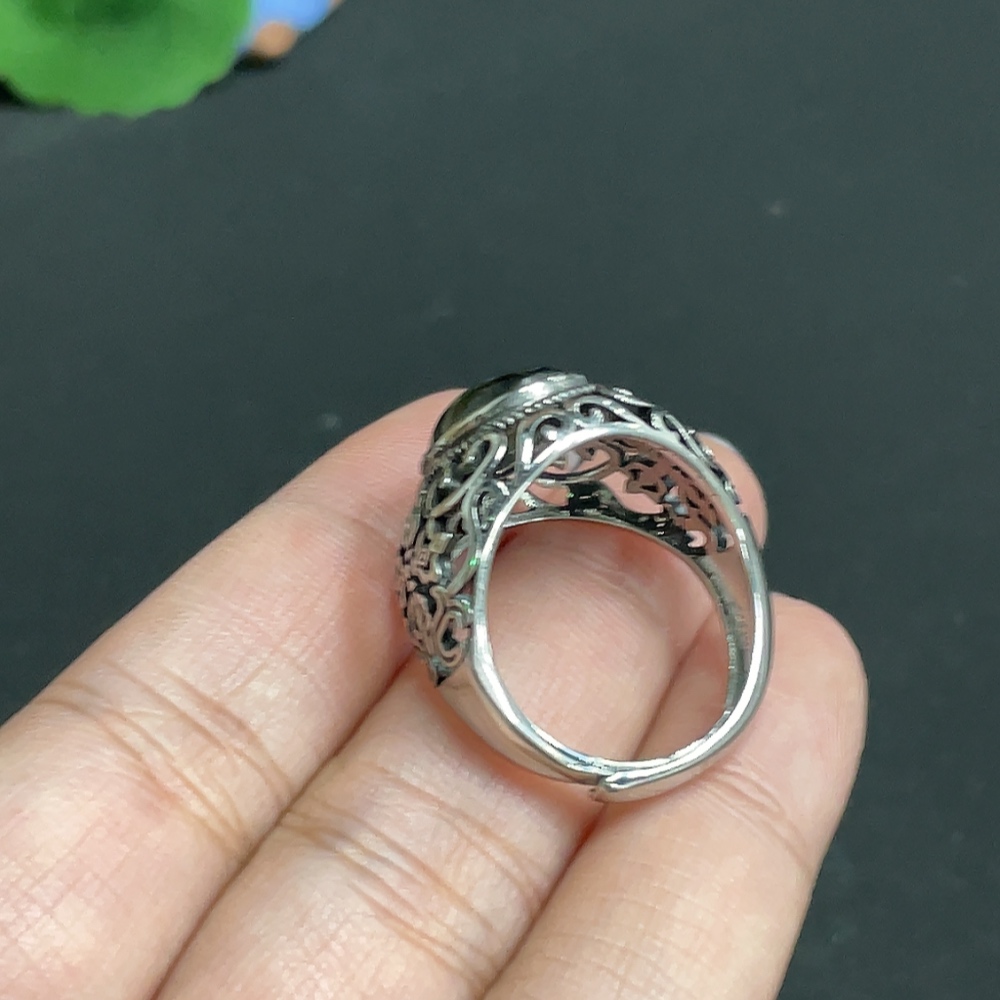 H33848259 Hetian Jade Inlaid Adjustable Ring