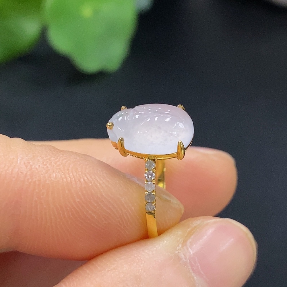 F26012508 Jadeite Inlaid Ring 18k Size 13 Total Weight Approx. 1.82g