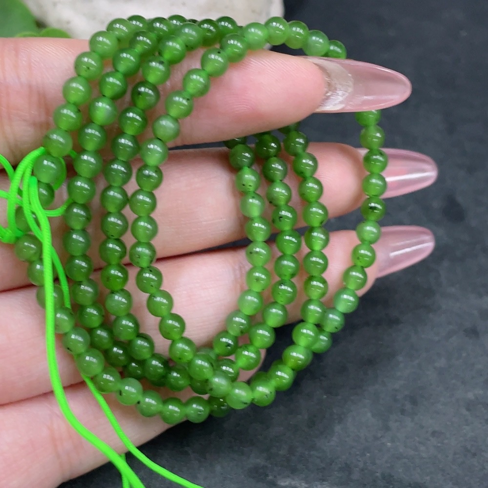 H34959658 Hetian Jade Jasper Bead Necklace, approx. 4mm, total weight approx. 14g