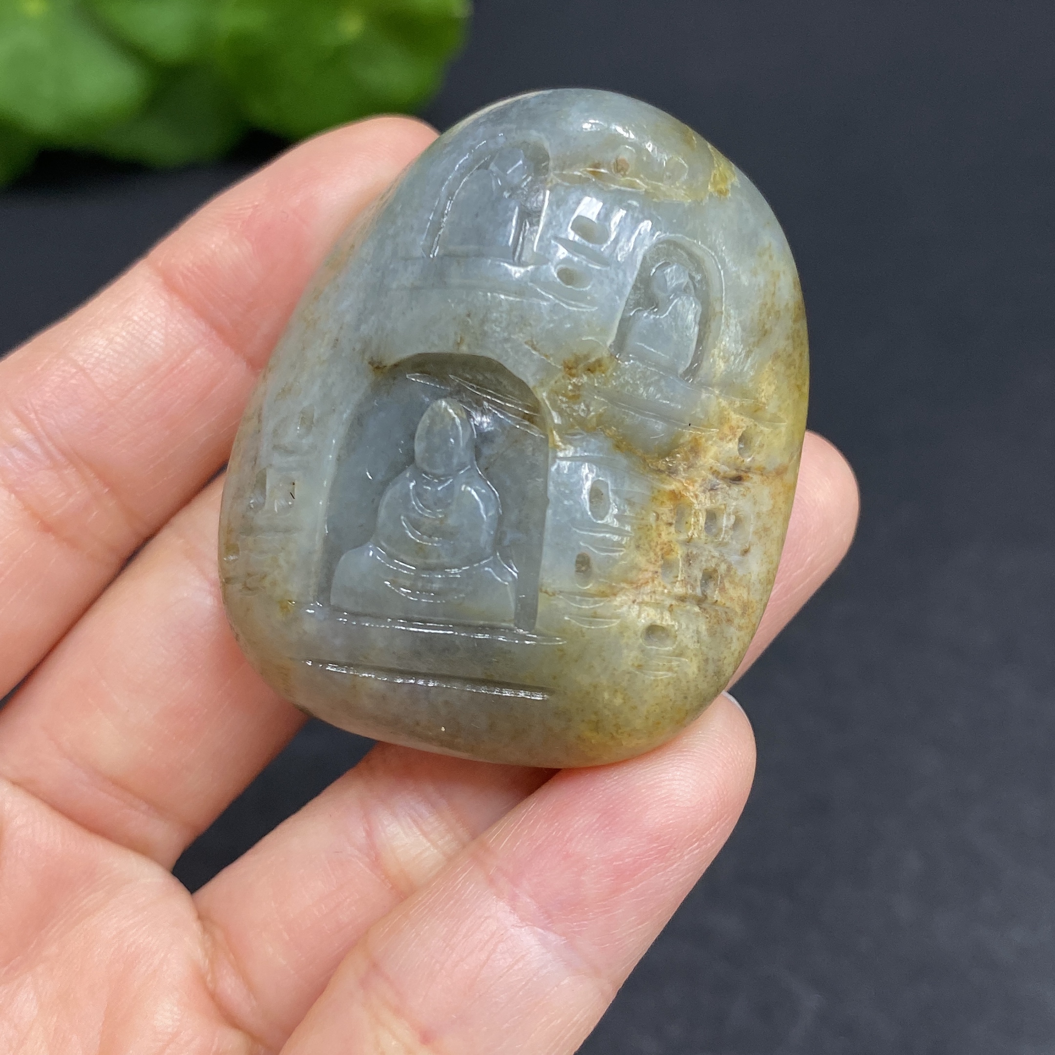 H29375711 Hetian Jade Pendant - Ten Thousand Buddha Grotto - Undetermined Skin Color Origin - Contains Other Mineral Components - Total Weight Approximately 54.2g