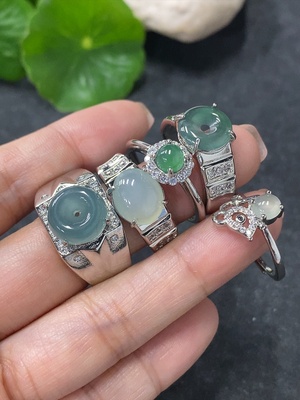 F34031110 Jadeite Cabochon Ring Non-Gold Setting Adjustable Size