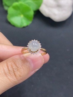 F23569279 Jadeite Cabochon Ring 18K Gold Size 14 Total Weight Approx.1.8g