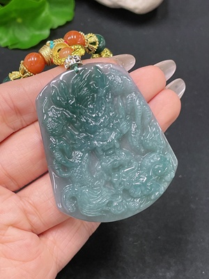F35105382 Jadeite Pendant Dragon Plaque Non-Gold Beads Non-Grade A With Cord Total Weight Approx. 55.31g