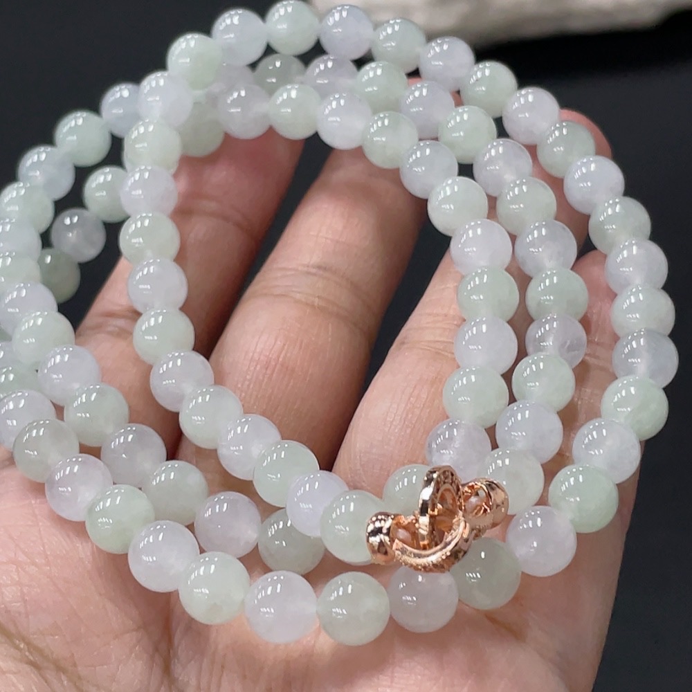 F28196302 Jadeite Bead Necklace Approx. 6.8mm Total Weight Approx. 53.19g Non-Gold Clasp