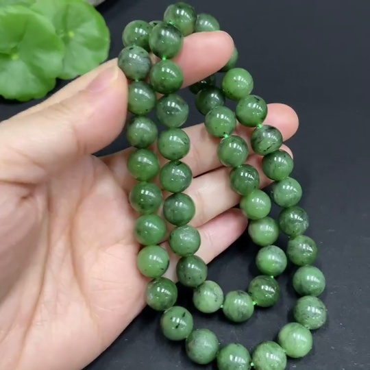 H34052739 Hetian Jade Jasper Bead Necklace, Approx. 9.8mm, Total Weight Approx. 69.8g