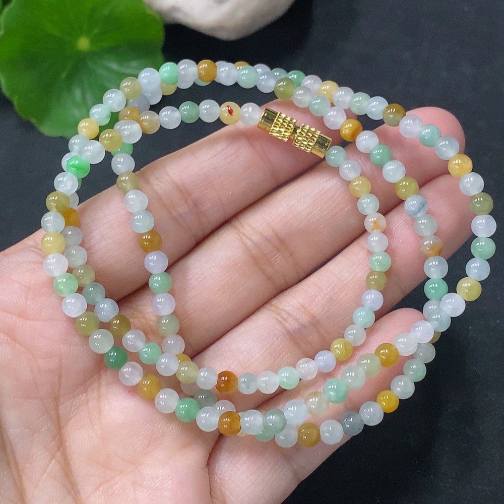 F33887364 Jadeite Bead Necklace Approx. 3.8mm Non-Gold Total Weight Approx. 14.33g Yellow Color Origin Undetermined