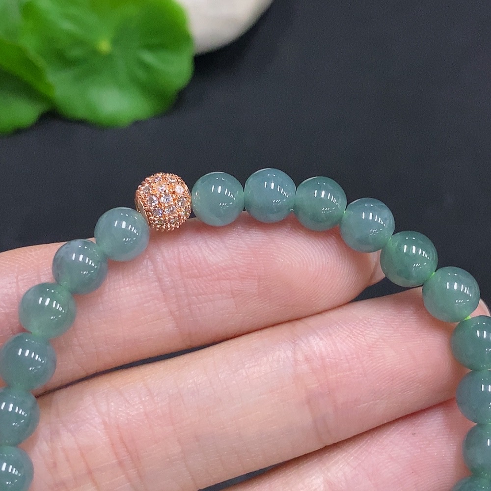 F34022677 Jadeite Bracelet Small Beads with 99% Gold Content Non-Gold Inlaid for the Rest Total Weight Approximately 12.4g Size About 6.1mm