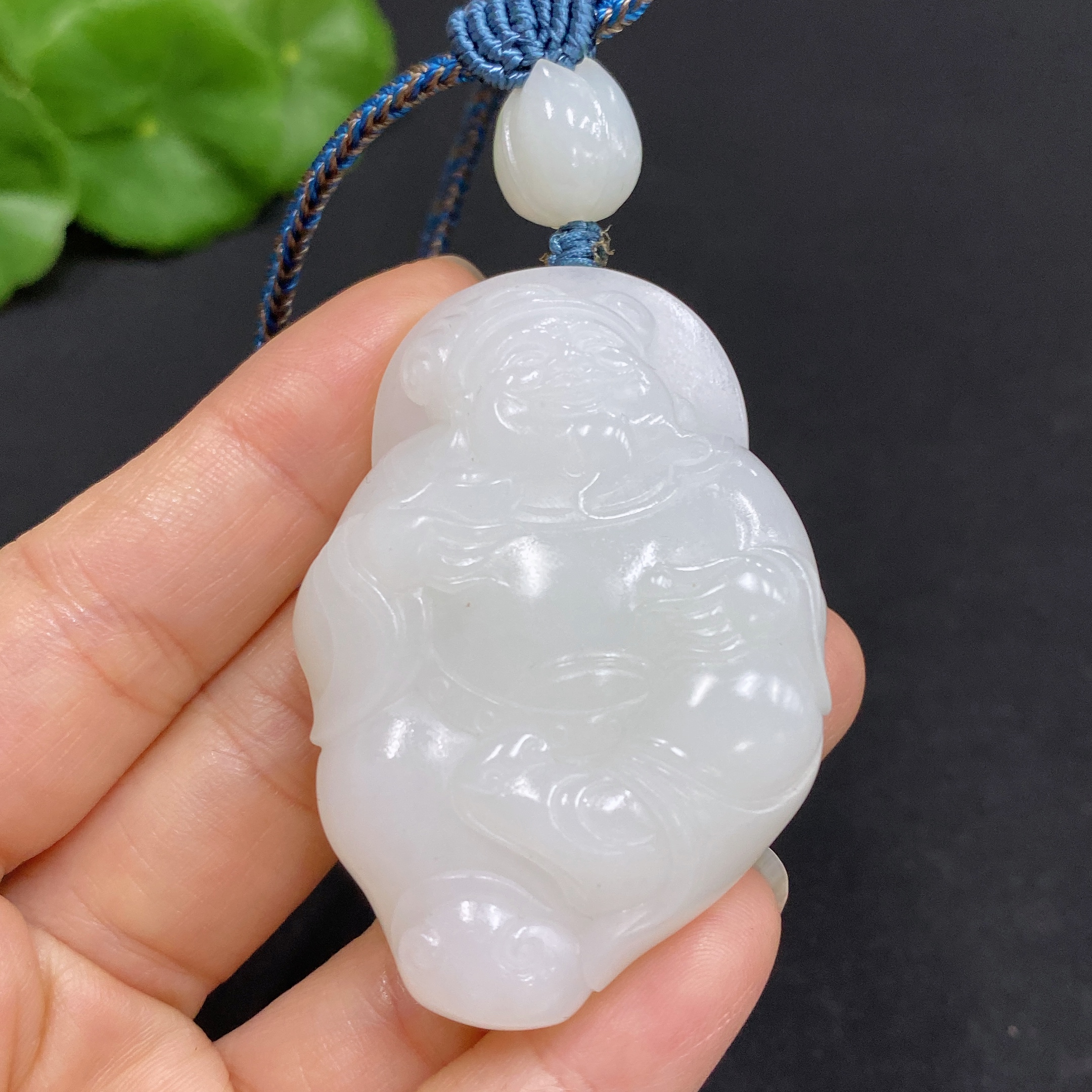 H31601937 Hetian Jade Pendant    God of Wealth    Total Weight (including rope): 48.8g