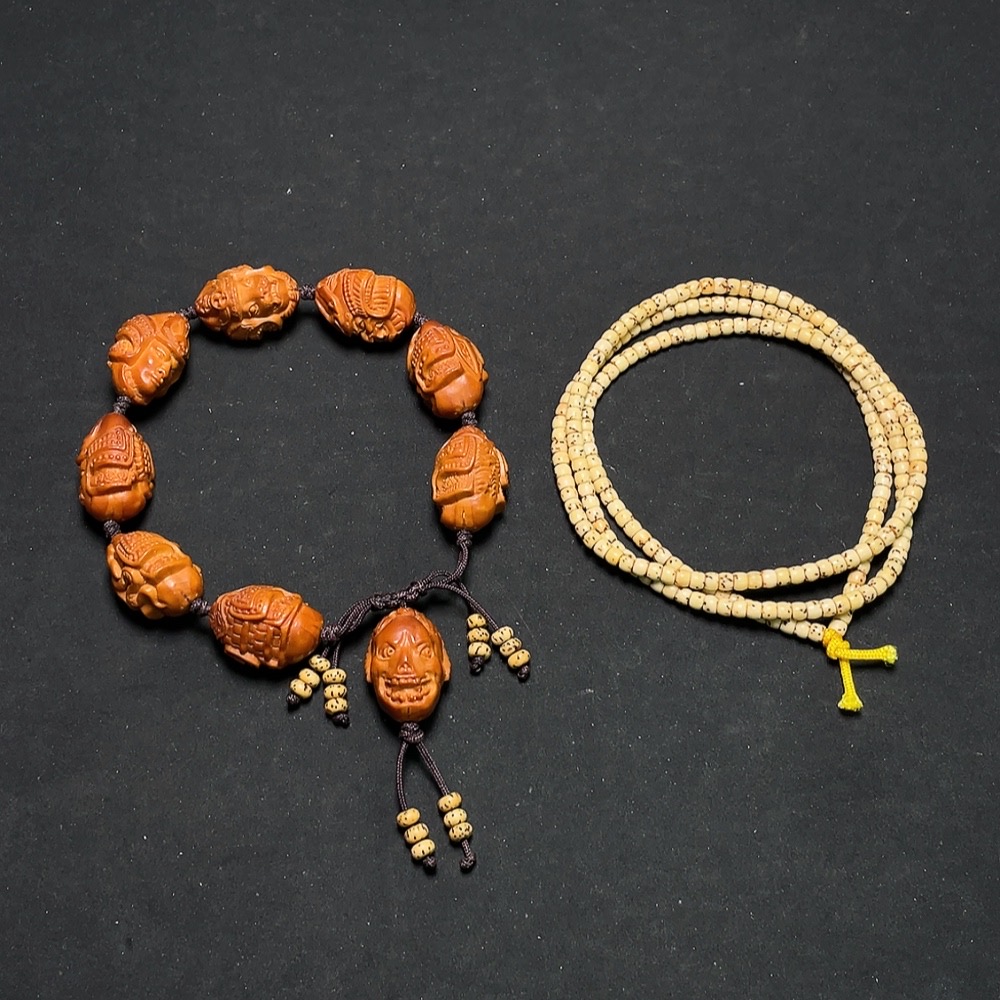 W33843943 Star and Moon Bodhi Long Strand + Olive Pit Bracelet (Sell as a Lot)