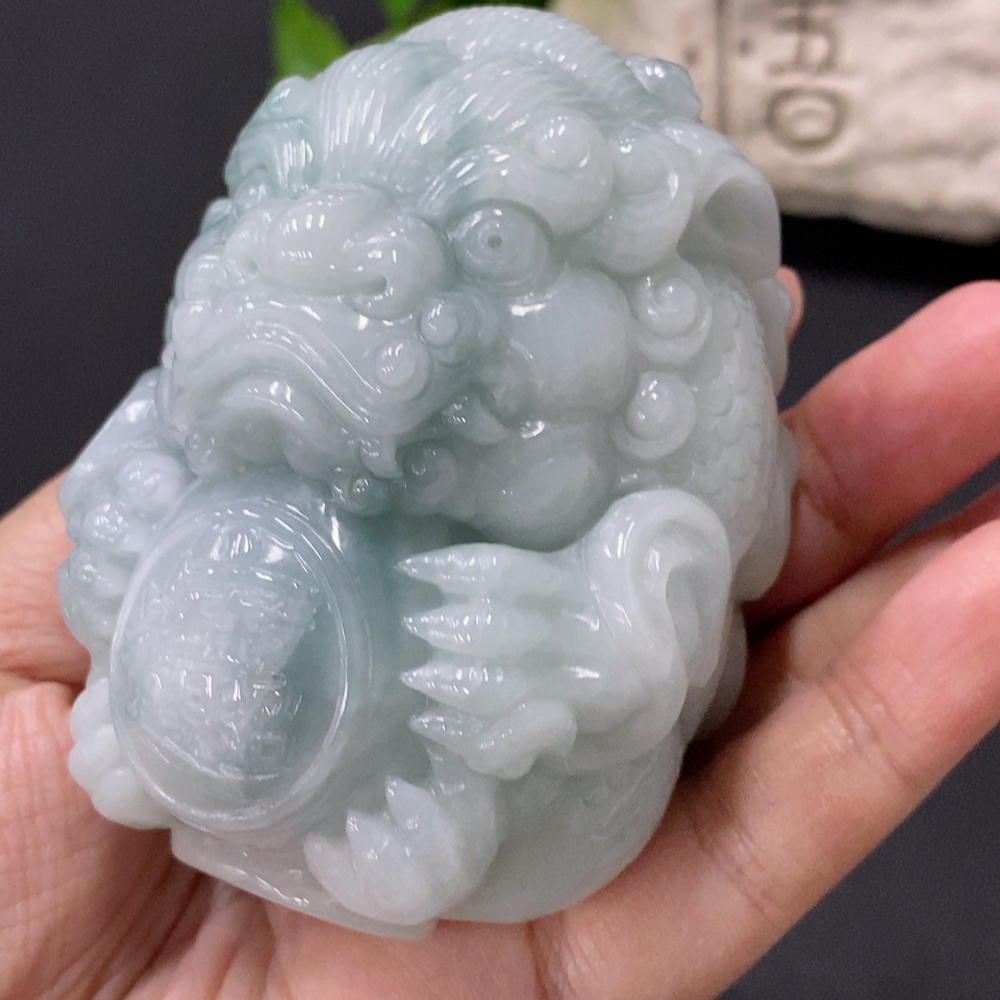 F35146029 Jadeite Stone Lion Ornament Total Weight Approx. 405.6g