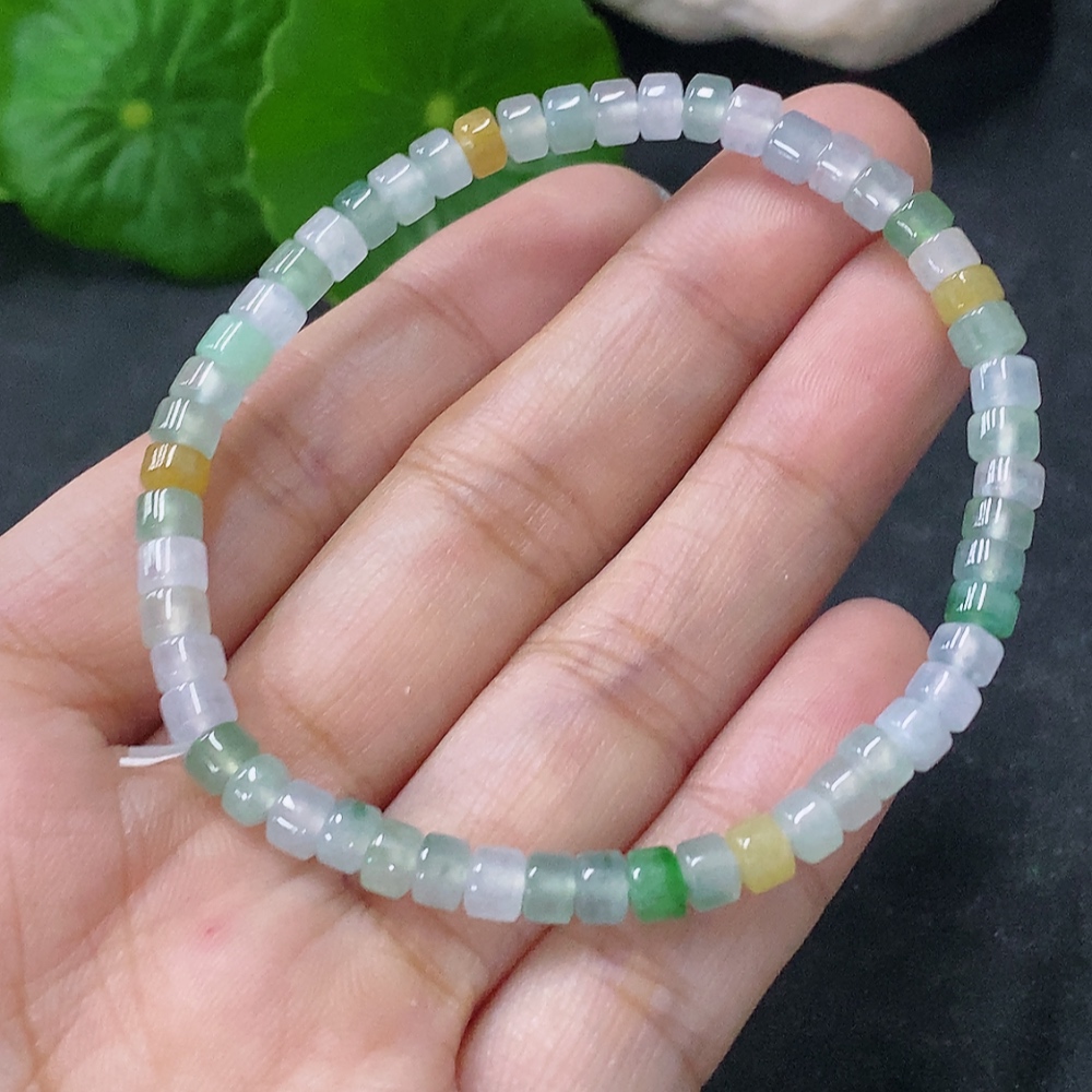 F34954047 Jadeite Beads Bracelet Approx. 4.5mm Total Weight Approx. 7.56g Yellow Beads Color Origin Undetermined