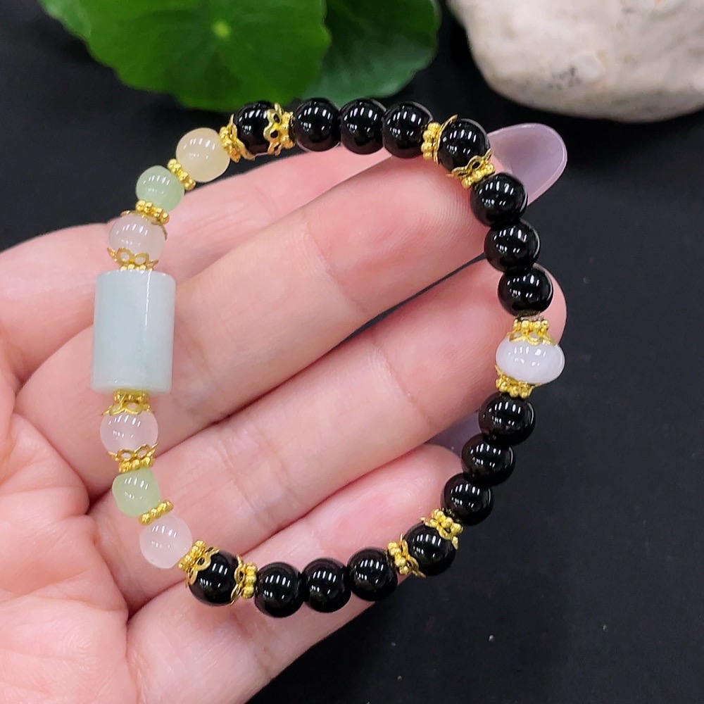 F34966626 Jadeite Bracelet Approx. 8.8mm Total Weight Approx. 10g Non-Gold Inlay Non-A Grade Beads Many Impurities