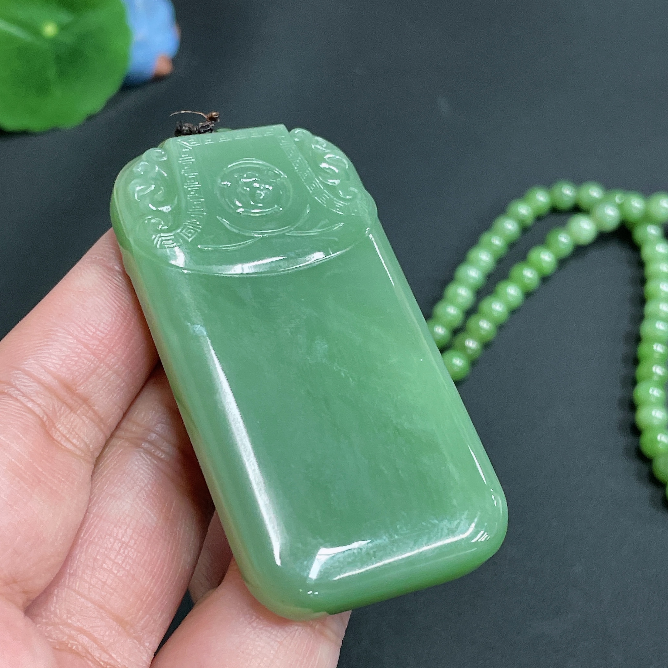 H23621624 Hetian Jade Pendant Antique-style Plaque Total Weight (including chain) 91.1g