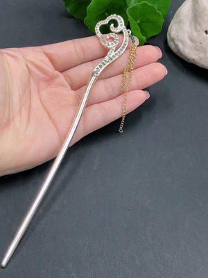 F20293106 Jadeite Inlaid Hairpin  Non-gold  Total Weight: 17.121g