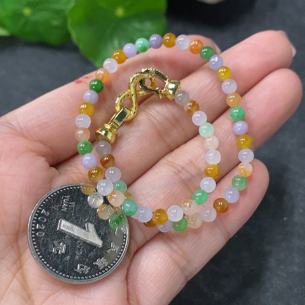 F34031117 Jadeite Beads Bracelet Approx.3.5mm Total Weight 6g Non-Gold Clasp Undetermined Yellow Bead Color Origin