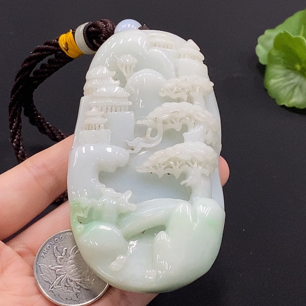 F35090995 Jadeite landscape hand piece Total weight approx. 204.89g With non-A matching beads