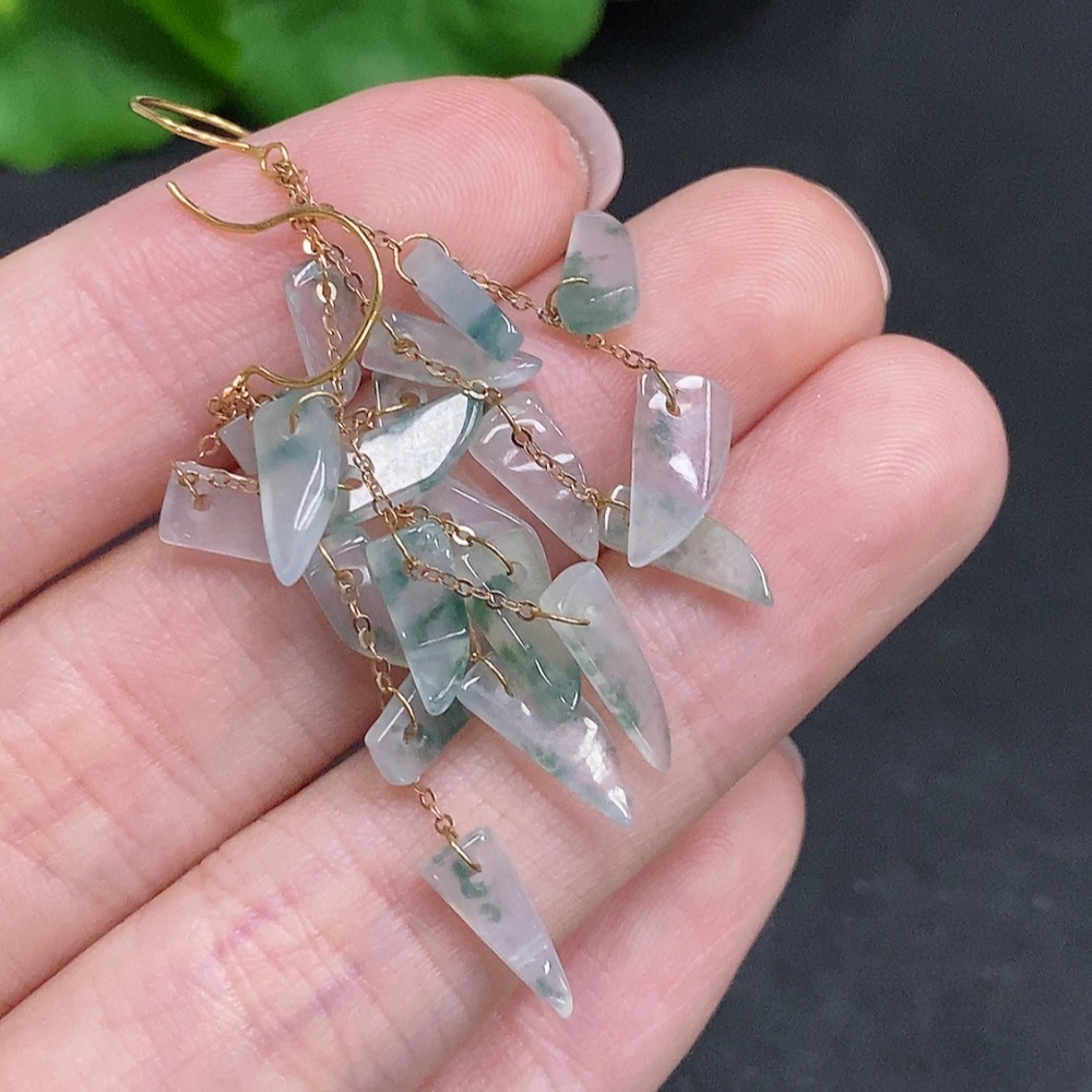 F34003066 Jadeite Inlaid Earrings Suspected Gold-Plated Total Weight Approximately 3.1g