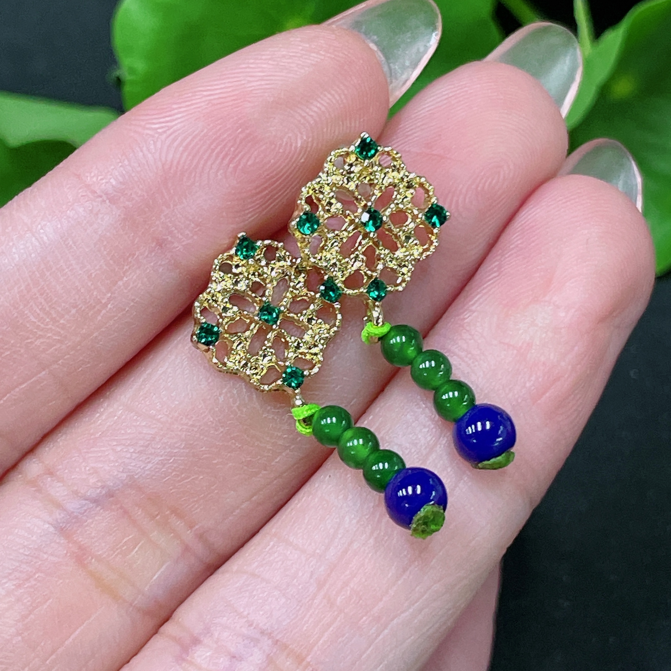 F34983430 Jadeite Inlaid Piece Non-Gold With Non-A Grade Beads