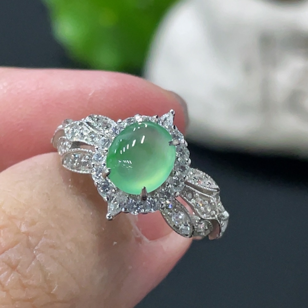 F30518964 Jadeite Cabochon Inlaid Ring Non-Gold Inlaid Adjustable Size Total Weight Approx. 2.73g