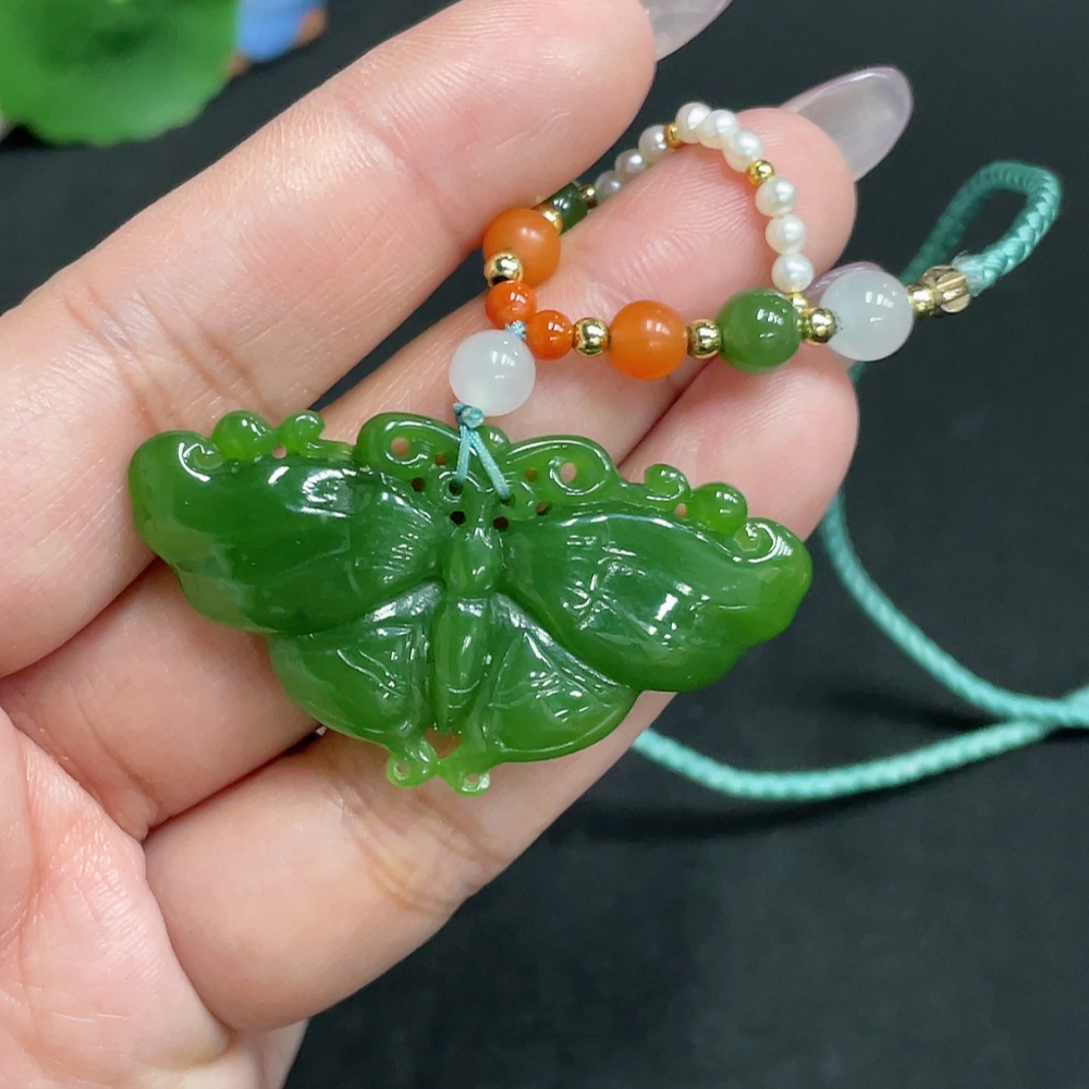 H34956173 Hetian Jade Jasper Pendant Butterfly Gross Weight Approx. [with rope] 17.3g Beads Not Hetian Jade