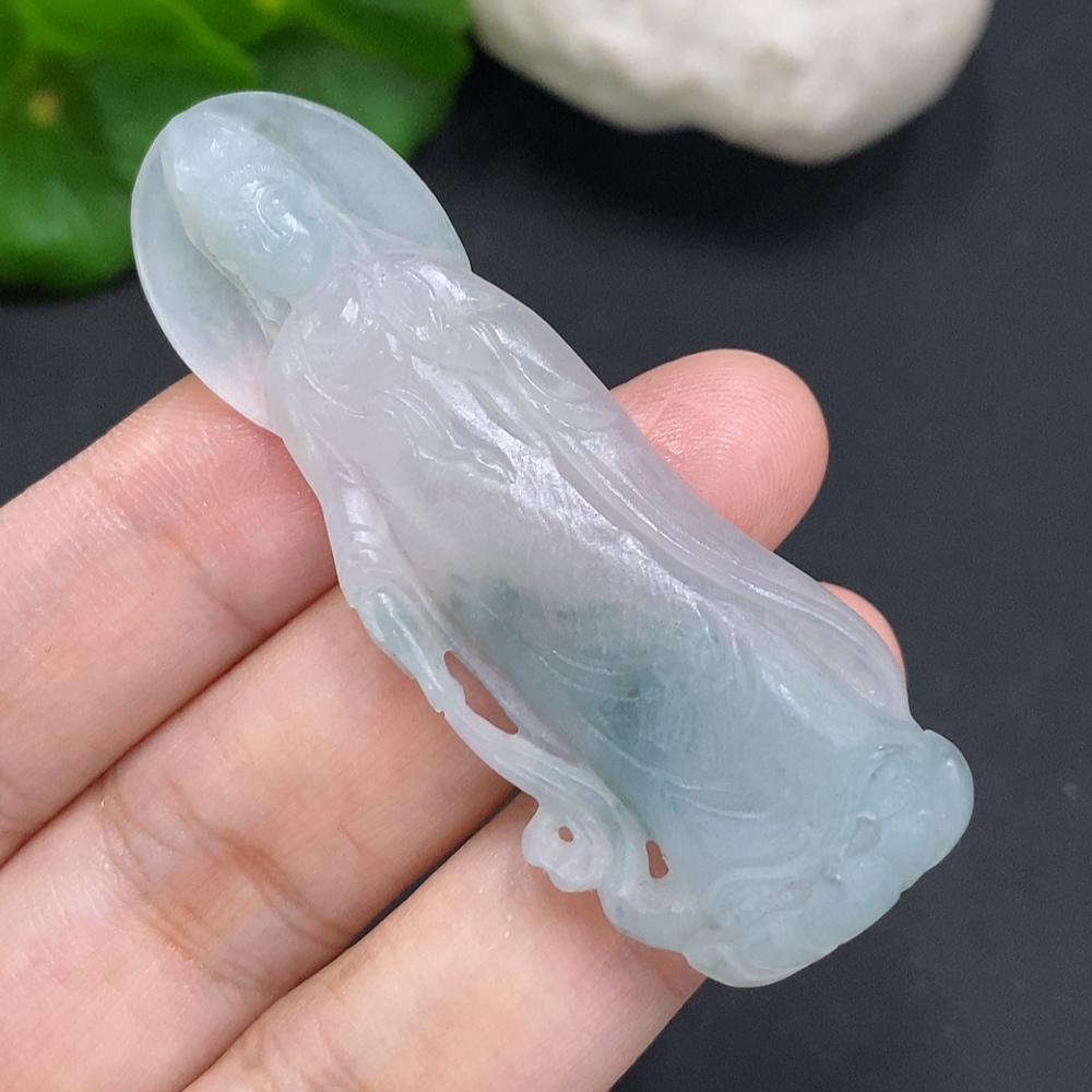 F35126128 Jadeite Rough Guanyin Pendant Total Weight Approx.10.6g