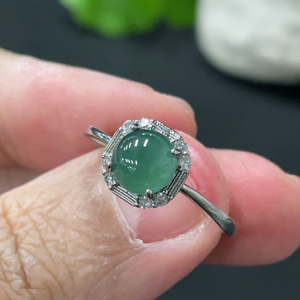 F32768619 Jadeite Cabochon Inlaid Ring Non-Gold Setting Adjustable Size Total Weight Approx. 1.81g