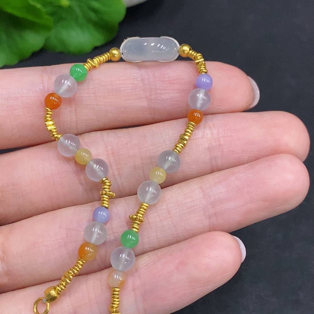 F34967858 Jadeite bracelet (No imprint, surface gold content Au99%) Total weight approx. 7.9g (Yellow and red color origin undetermined)