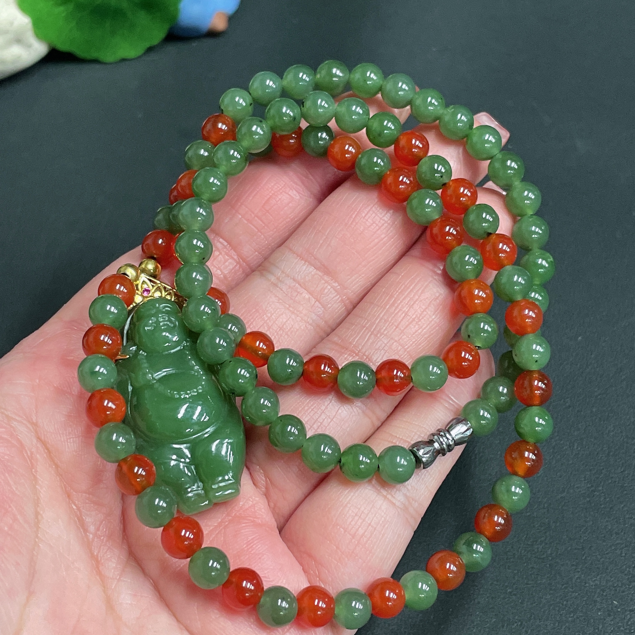 H25839446 Hetian Jade Inlaid Pendant Buddha