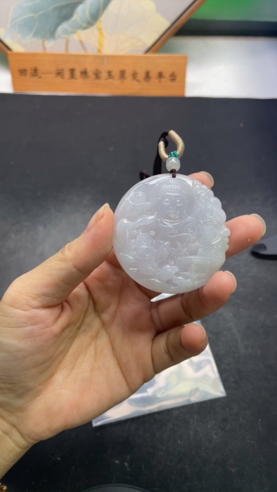 F35125228 Jadeite Buddha Pendant with Cord, Total Weight Approximately 34.6g