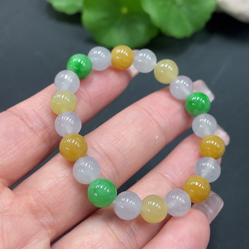 F20261525 Jadeite Bracelet Card 7mm approximately Yellow Beads Color Origin Undetermined Total Weight 13.423g