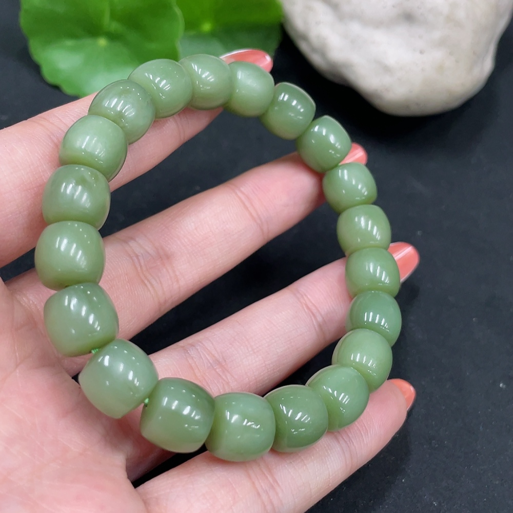 H35085093 Hetian Jade Bracelet Approx.10.1mm Total Weight Approx.35.7g
