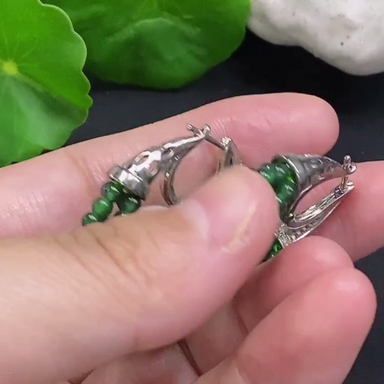 F32741408 Jadeite Inlaid Earrings Card 2.8mm Approx. Non-Gold Total Weight Approx. 10.4g