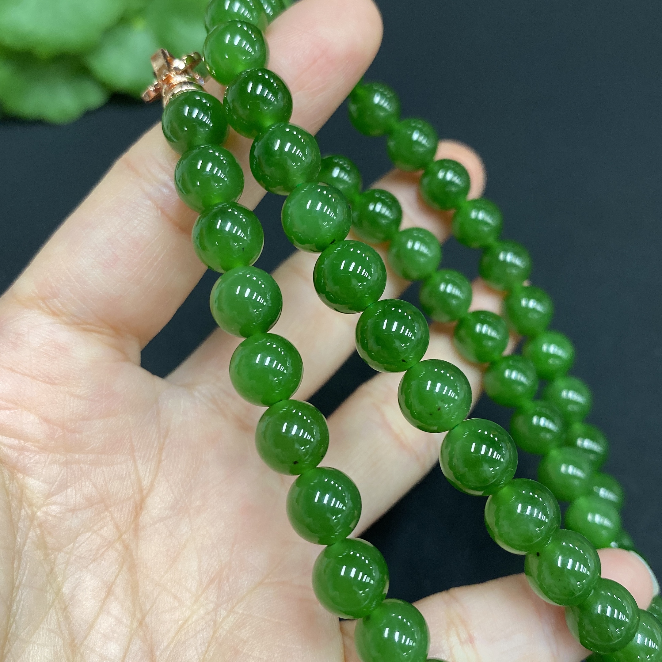 H34986385 Hetian Jade Jasper Bead Necklace, Approx. 8mm, Non-Gold, Total Weight Approx. 48.9g