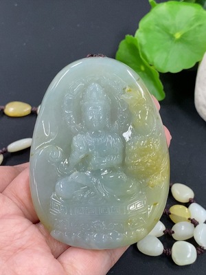 F41927681 翡翠挂件文殊 货品总约重 含链107.2g 配和田玉 （和田玉颜色成因未定）