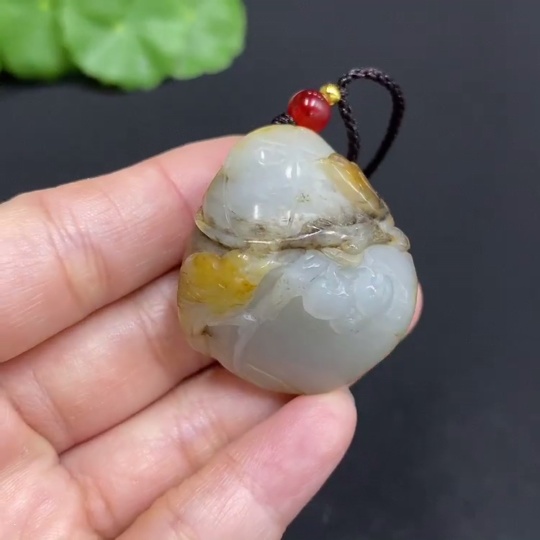 H33845143 Hetian Jade Pendant  Double Blessings Arrive