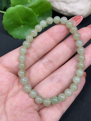 H34017618 Hetian Jade Beaded Bracelet, Approx. 6mm, Total Weight About 10.1g