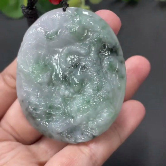 F09163374 Jadeite Leaping Dragon and Tiger Pendant