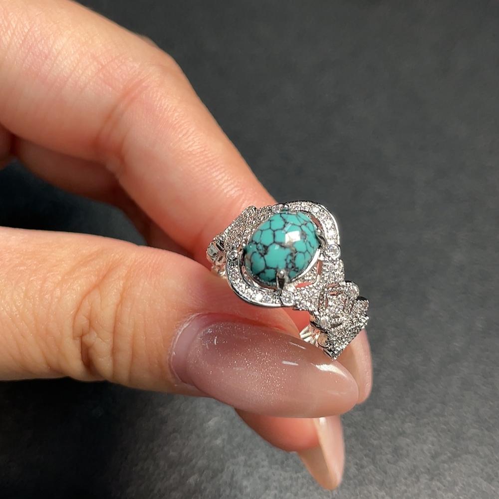 C34991572 Turquoise Ring with Other Mineral Components, Adjustable, Non-Gold, Total Weight Approx. 3.73g (Including Minerals)