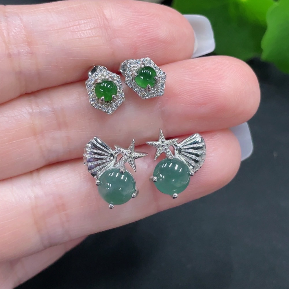 F27095438 Jadeite Inlaid Earrings Sell as a Lot (Non-Gold Inlaid)