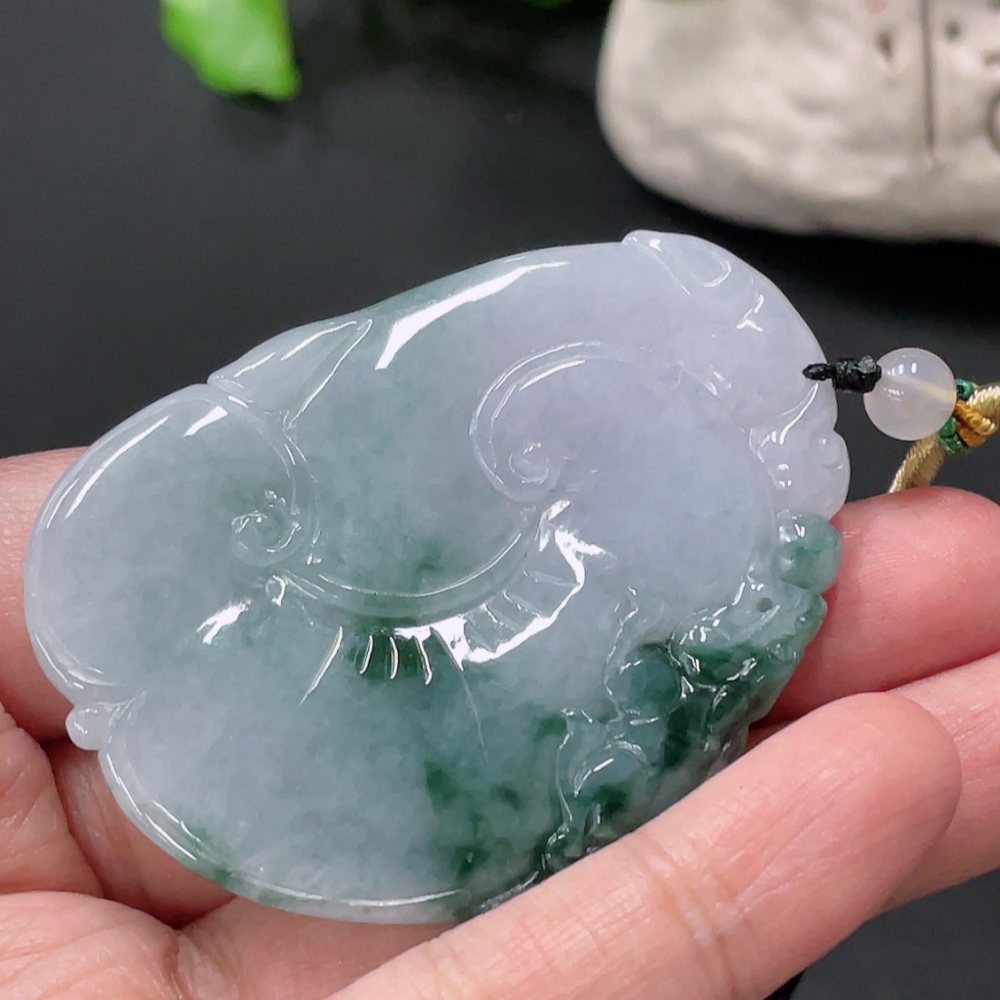 F33935155 Jadeite Ruyi Pendant with Non-A Grade Beads, Total Weight Approximately 34.2g
