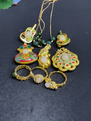 H33848033 Hetian Jade Inlaid Pendant, Brooch, Necklace, Adjustable Ring