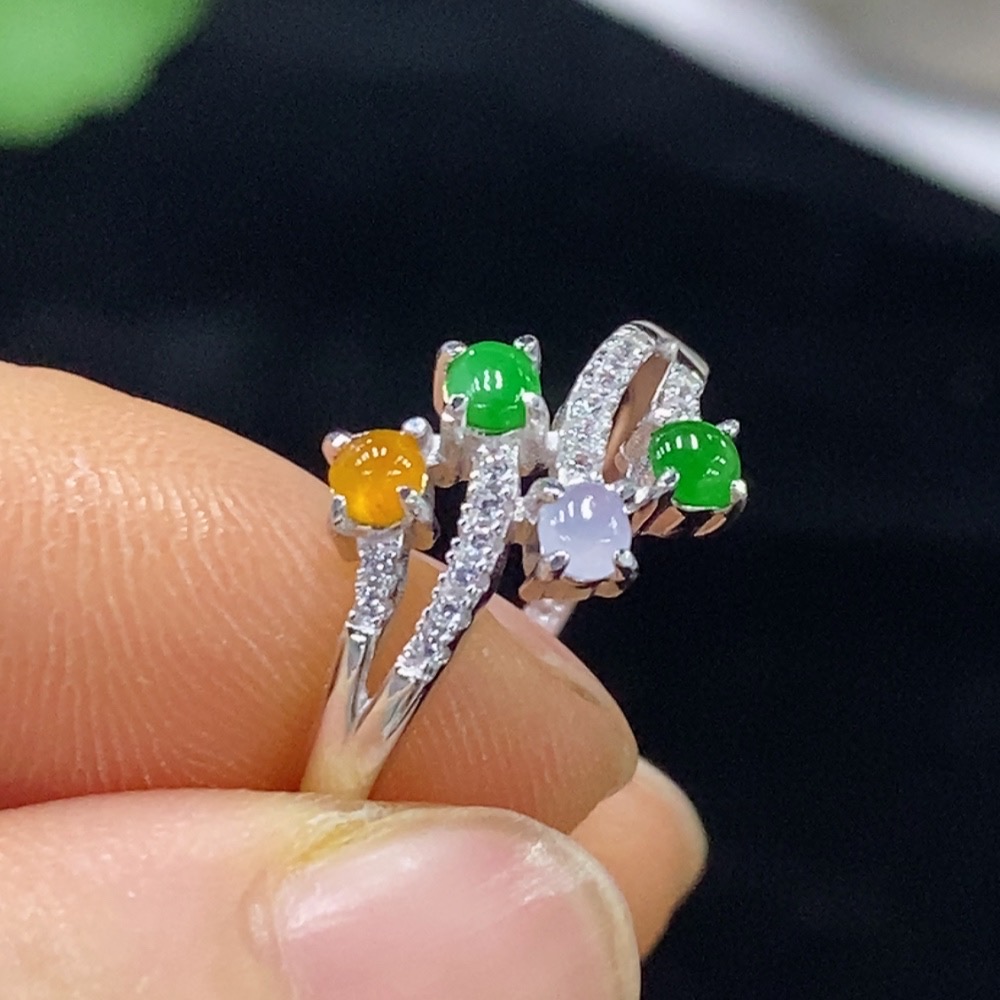 F32749652 Jadeite Inlay Non-Gold Adjustable Total Weight Approx. 2.28g Color Origin Undetermined