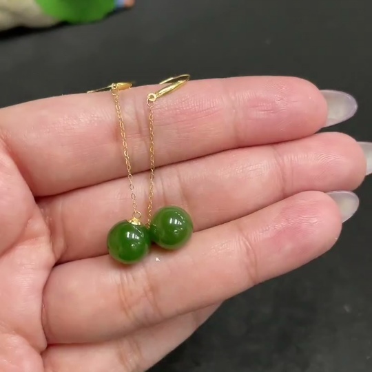 H33880915 Hetian Jade Inlaid Earrings Card 8.9mm Approx. Total Weight 2.6g 18k