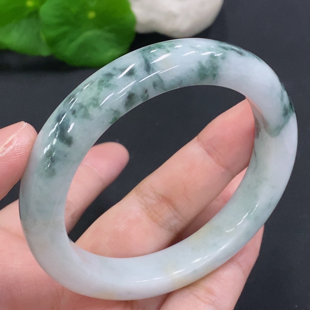 F33882947 Jadeite Round Bangle Size 55 Total Weight Approx. 56.2g (With Colored Polishing Powder) (Containing Other Mineral Components)